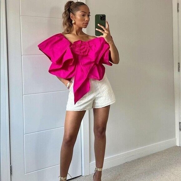 ZARA WOMAN NWT  FUCHSIA RUFFLED ASYMMETRIC TOP 8546/180 SIZE XS - Picture 1 of 8